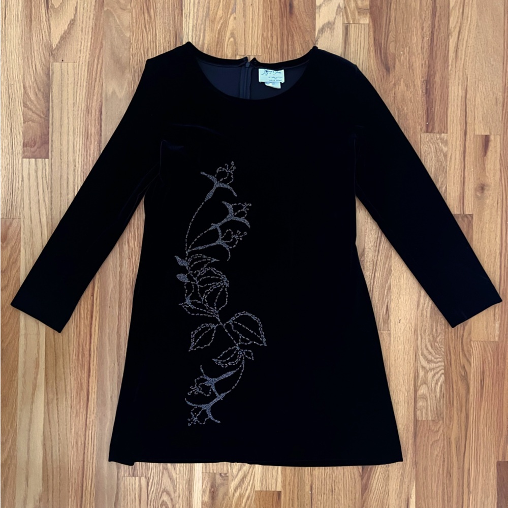 Vintage Jeffrey & Dara Black Velvet Dress – Beaded Floral Design